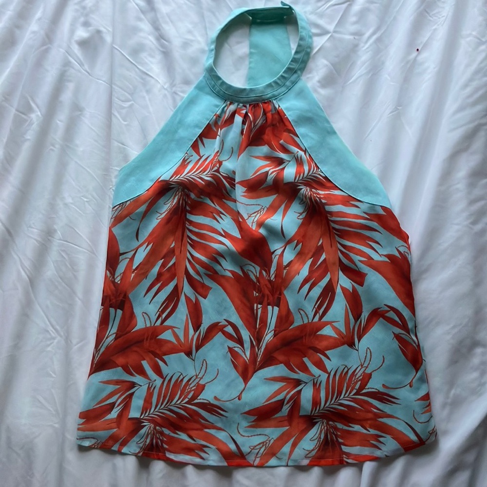Tropical Halter Top in Aqua and Orange